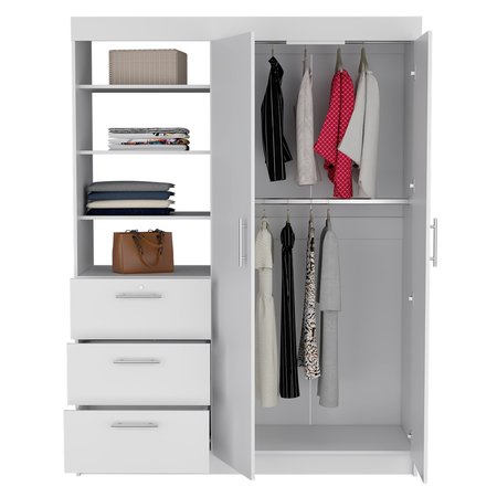 Tuhome Kenya 3 Drawers Armoire, Double Door, 3-Tier Shelf, White CLB8962